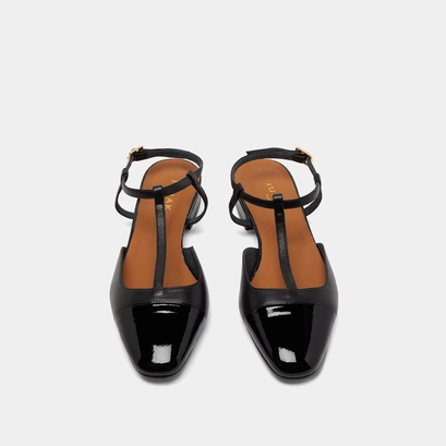 Ballet flats with adjustable buckles in black leather and patent | DHAPUS