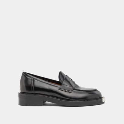 Loafers with metallic parts in black glazed leather | DJAMBA