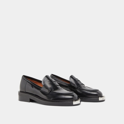 Loafers with metallic parts in black glazed leather | DJAMBA