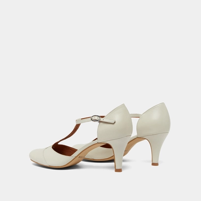 Heeled Mary Janes and adjustable buckles in ecru distressed leather | VERMEIL