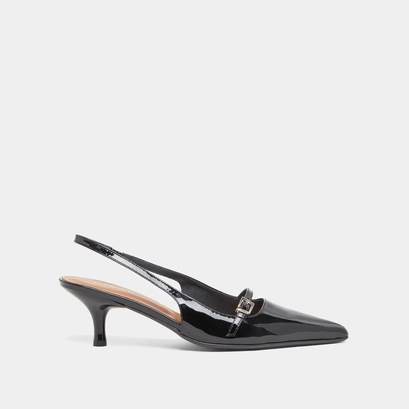 Heeled pumps in black patent | DAMOISELLE
