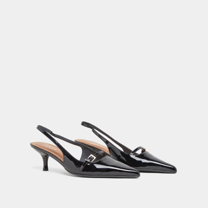 Heeled pumps in black patent | DAMOISELLE