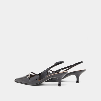 Heeled pumps in black patent | DAMOISELLE