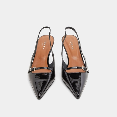 Heeled pumps in black patent | DAMOISELLE