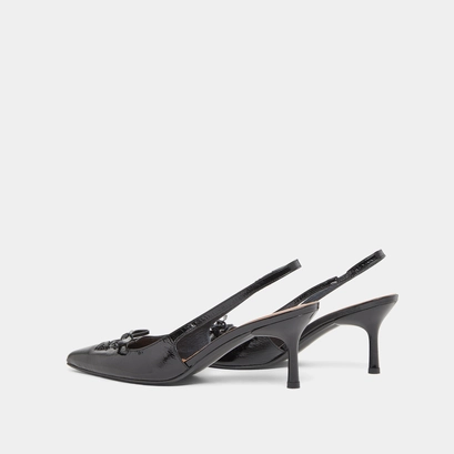 Pumps with open backs in shiny black leather | dolene