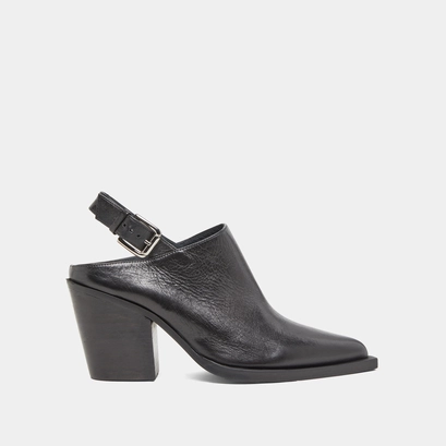 Mules with beveled heels in black leather | doren