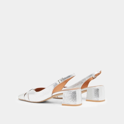 Square-toe ballet flats in silver cracked leather | DISTEL