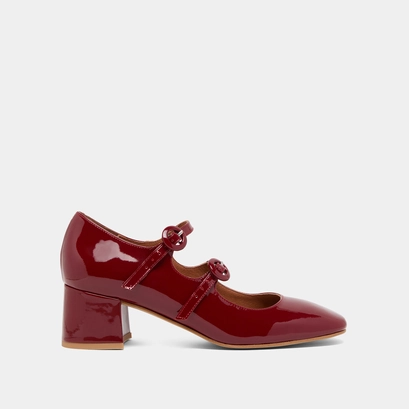 Babies with double straps and rounded toes in carmine red patent | DELOU