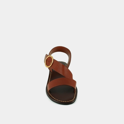 Asymmetrical sandals in cognac leather | WABLO