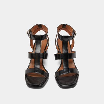 Heeled sandals in black leather | vilma