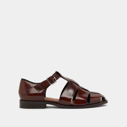 Sandals in brown glazed leather | agosta