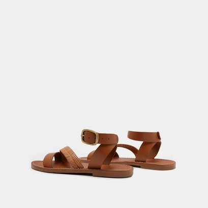 Plagettes with straps in cognac glazed leather | lausanne