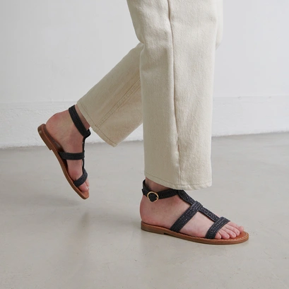 Plagettes with straps in dark textile rope | logan