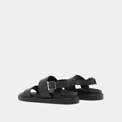 Sandals with double straps in black leather | wichita