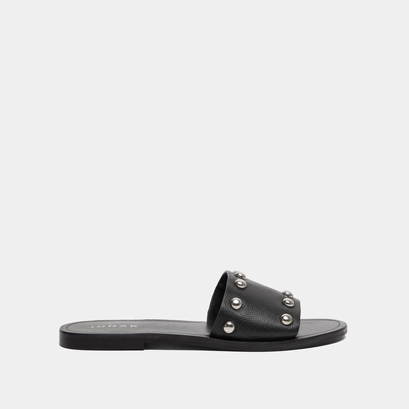 Mules with silver details in black grained leather | winslow