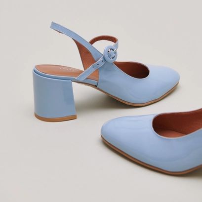 Heeled Mary-Jane in sky blue patent | DOLLAR