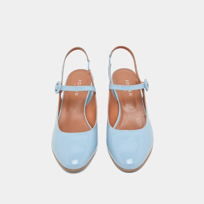 Heeled Mary-Jane in sky blue patent | DOLLAR