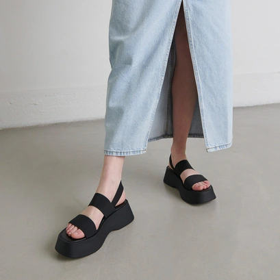 Wide-strap sandals in black elastic | EDITH