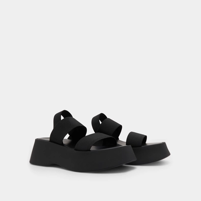 Wide-strap sandals in black elastic | EDITH