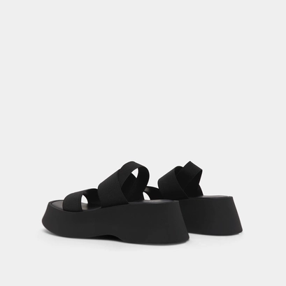 Wide-strap sandals in black elastic | EDITH