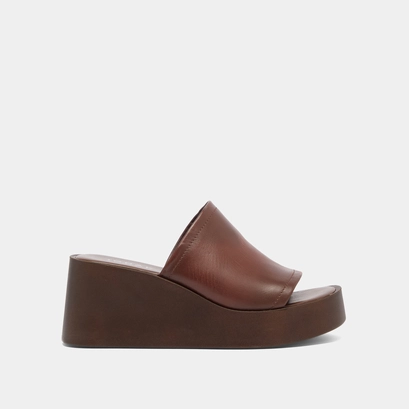 Wedge mules in dark brown leather | EUGENE