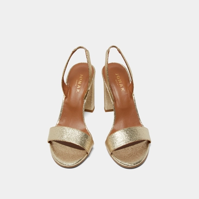 Heeled sandals in platinum metallic textile | didus