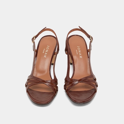 High-heeled sandals in brown shiny leather | vaiana
