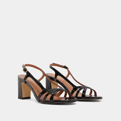 High-heeled sandals in black shiny leather | vaiana