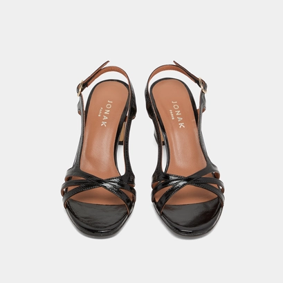 High-heeled sandals in black shiny leather | vaiana