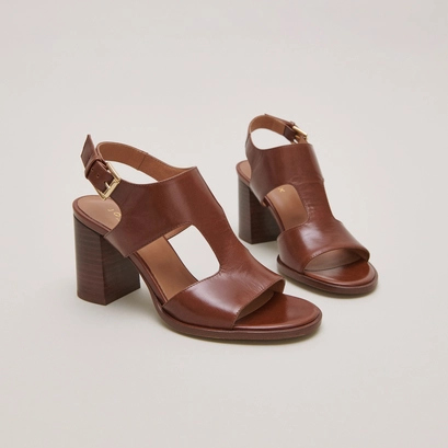 Heeled sandals in brown leather | ding