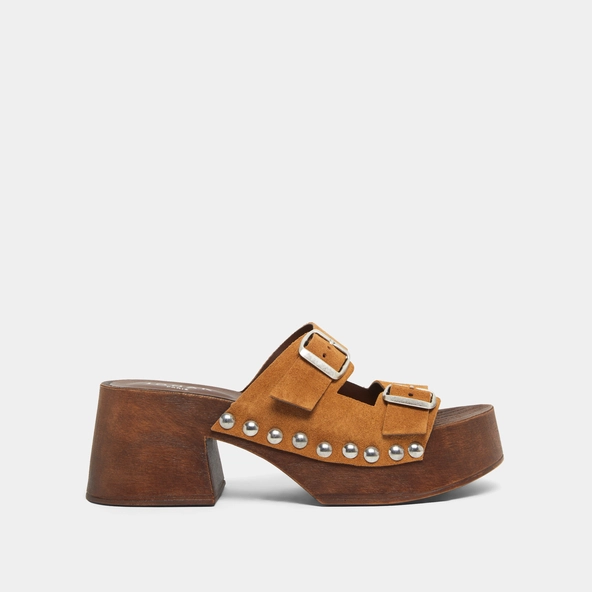 Platform mules with open toes en croute cognac | ELLA