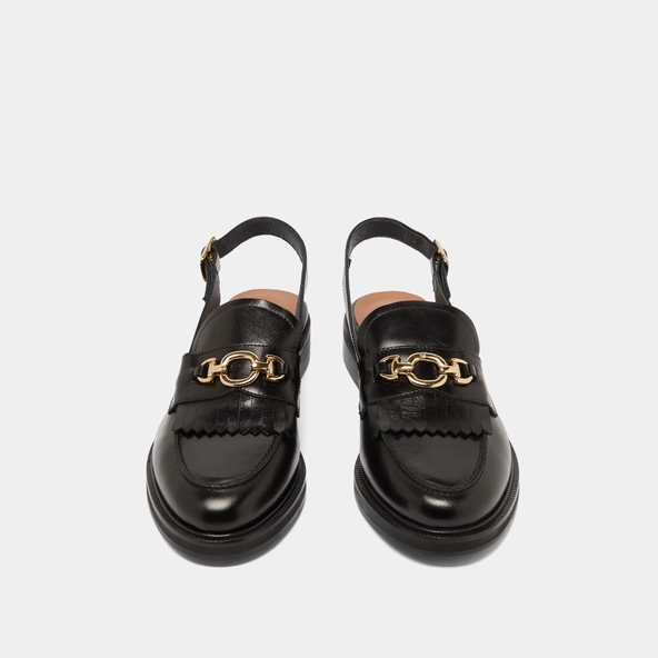 Loafers with open backs in black leather | DELPHY