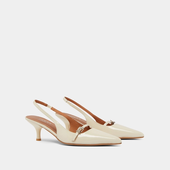 Heeled pumps in ecru patent | DAMOISELLE