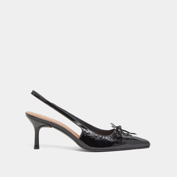 Pumps with open backs in shiny black leather | DOLENE