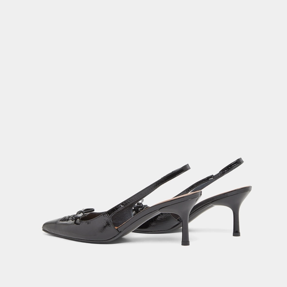 Pumps with open backs in shiny black leather | DOLENE