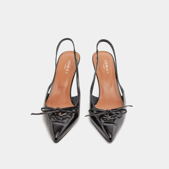 Pumps with open backs in shiny black leather | DOLENE