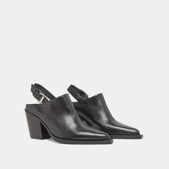 Mules with beveled heels in black leather | DOREN