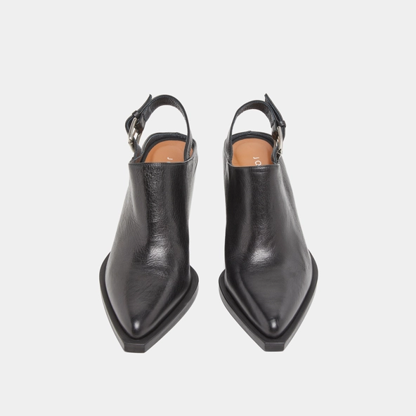 Mules with beveled heels in black leather | DOREN