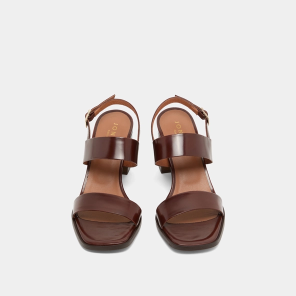 Heeled sandals in cognac glazed leather | VALMONT