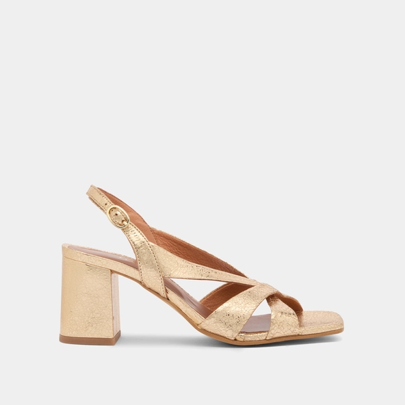 Heeled sandals in gold cracked leather | VANITY