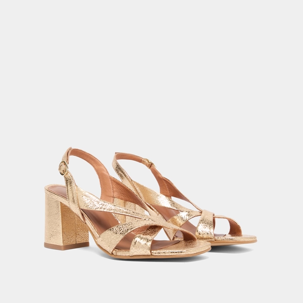 Heeled sandals in gold cracked leather | VANITY