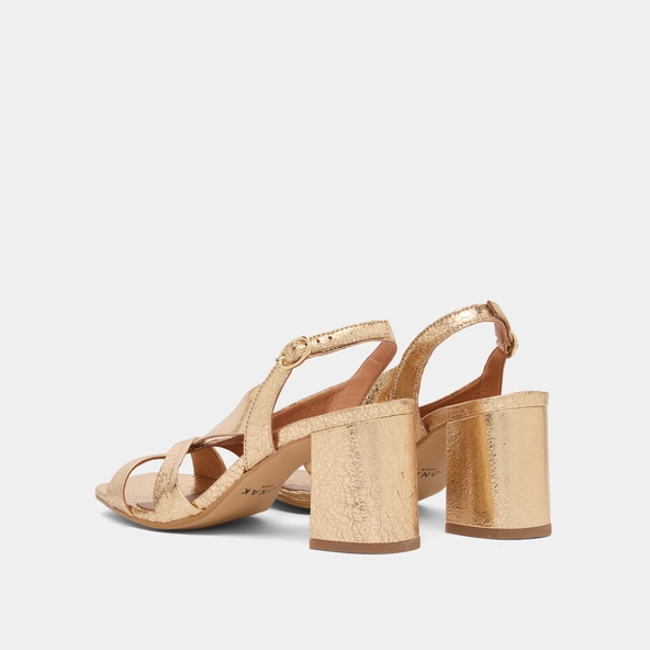Heeled sandals in gold cracked leather | VANITY