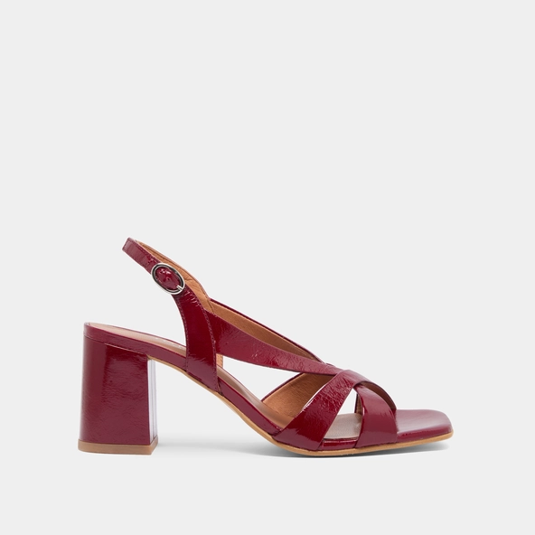 Heeled sandals in carmine red leather shiny leather | VANITY