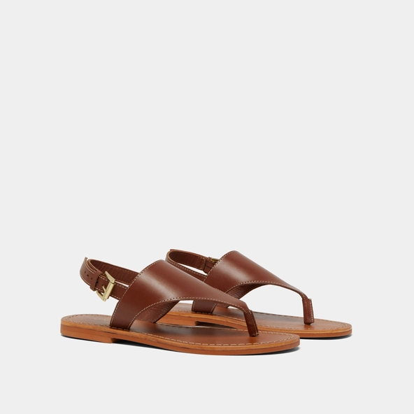 Plagettes with rear straps in cognac leather | WADE