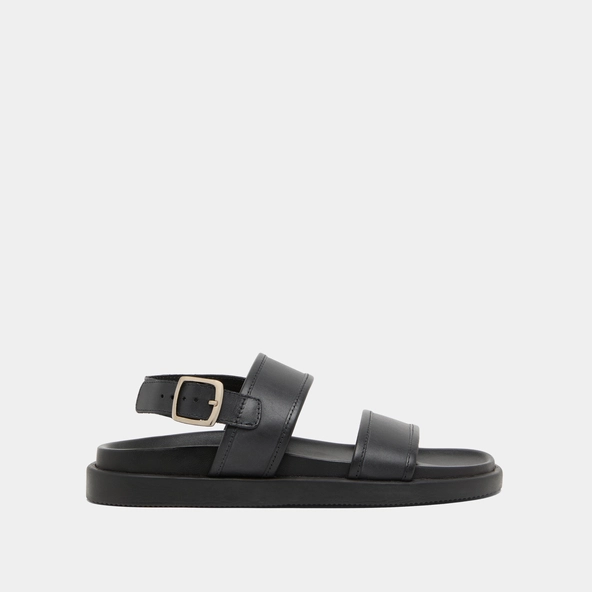 Sandals with double straps in black leather | WICHITA
