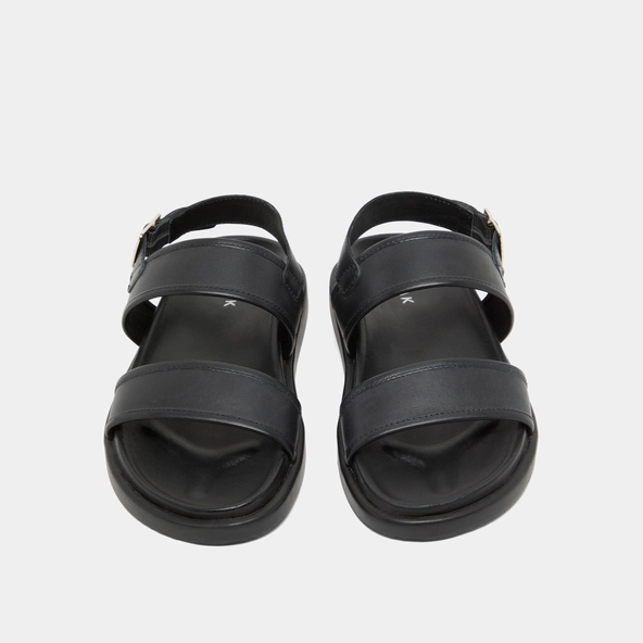 Sandals with double straps in black leather | WICHITA
