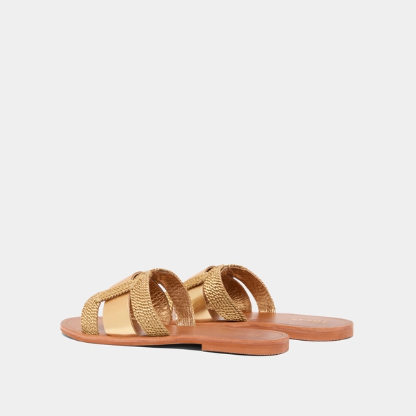 Flat sandals with wide straps in gold rope and gold leather | WILOU