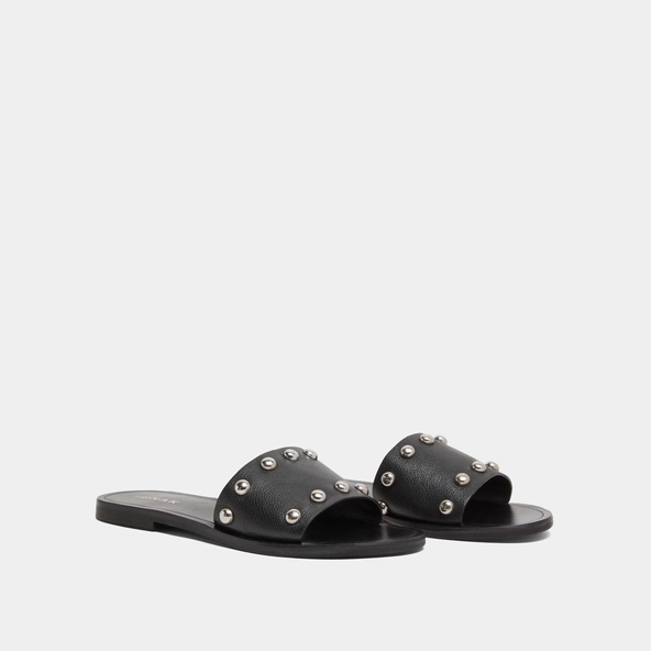 Mules with silver details in black grained leather | WINSLOW