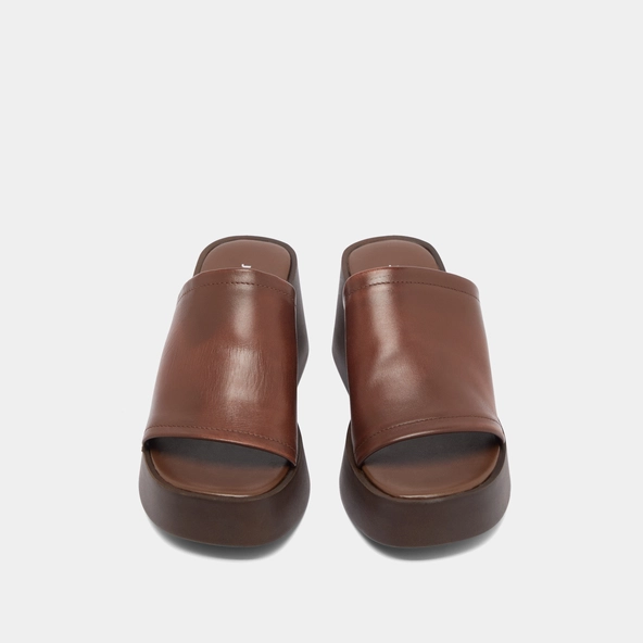 Wedge mules in dark brown leather | EUGENE