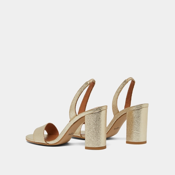 Heeled sandals in platinum metallic textile | DIDUS